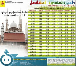 Jadwal Imsakiyah Ramadhan 1433H untuk Wilayah Tegal dan 